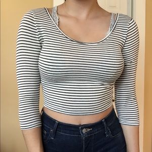 Black & White Striped Crop Top